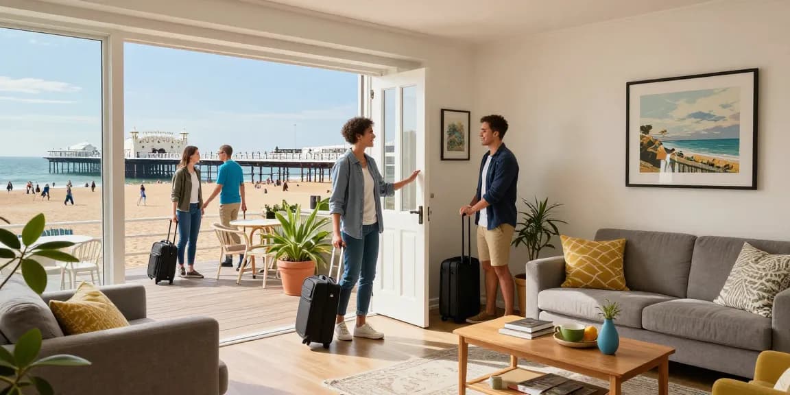 Brighton short-term rental management showcasing a welcoming beachfront property with host greeting guests.