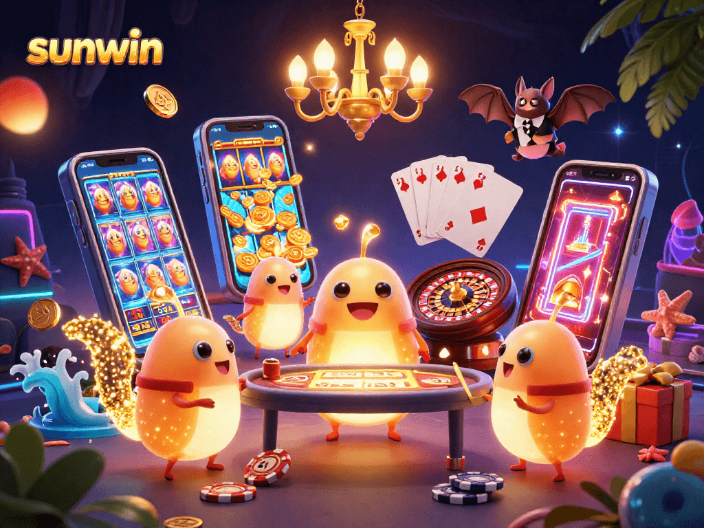 Experience sunwin's vibrant gambling scene with glowworms lighting up a fun cave casino.