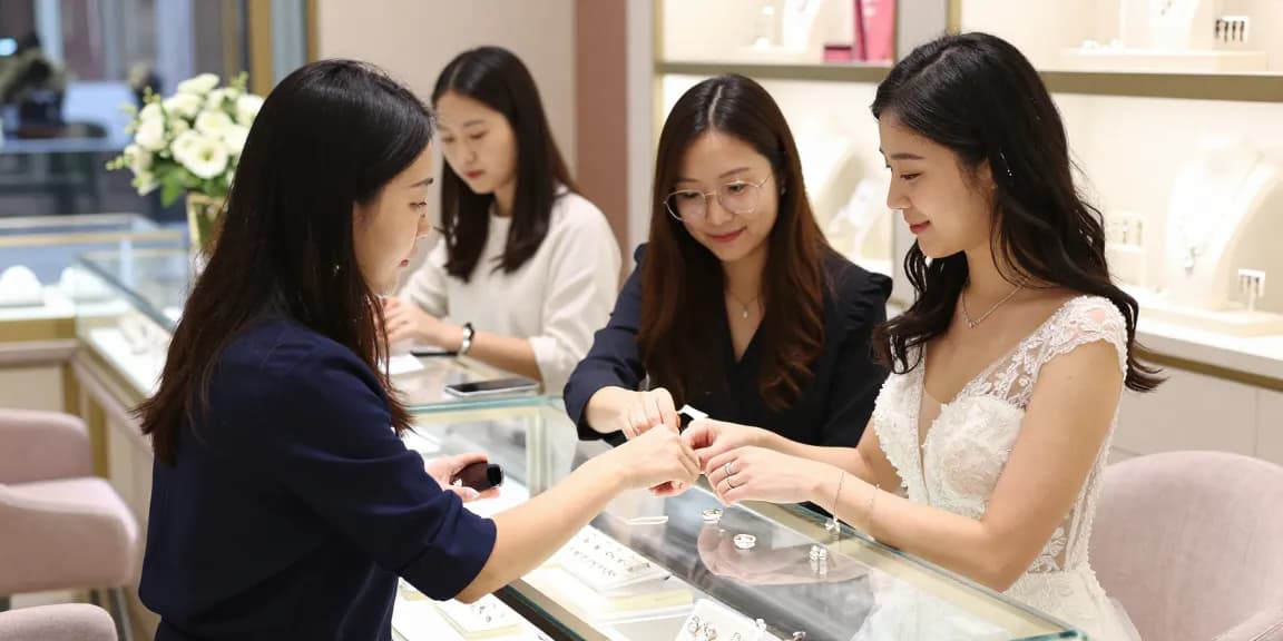 Beautifully arranged wedding rings for women in a luxury boutique, enhancing the bridal shopping experience.