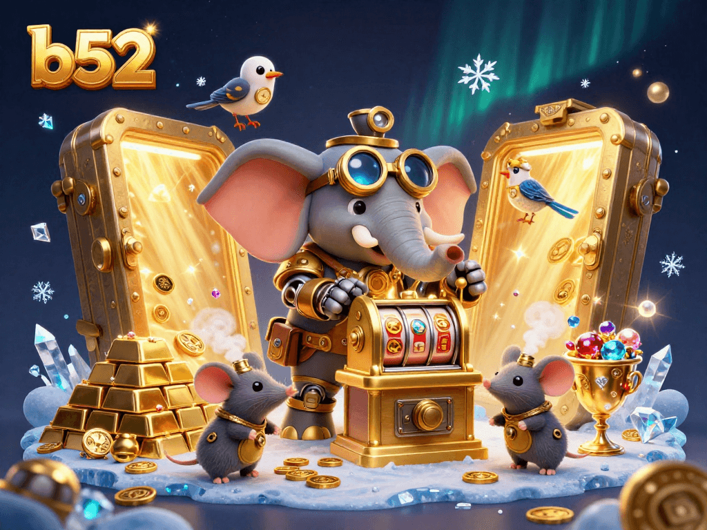 Experience exciting gameplay with b52 at a vibrant casino, featuring golden slot machines and treasures.