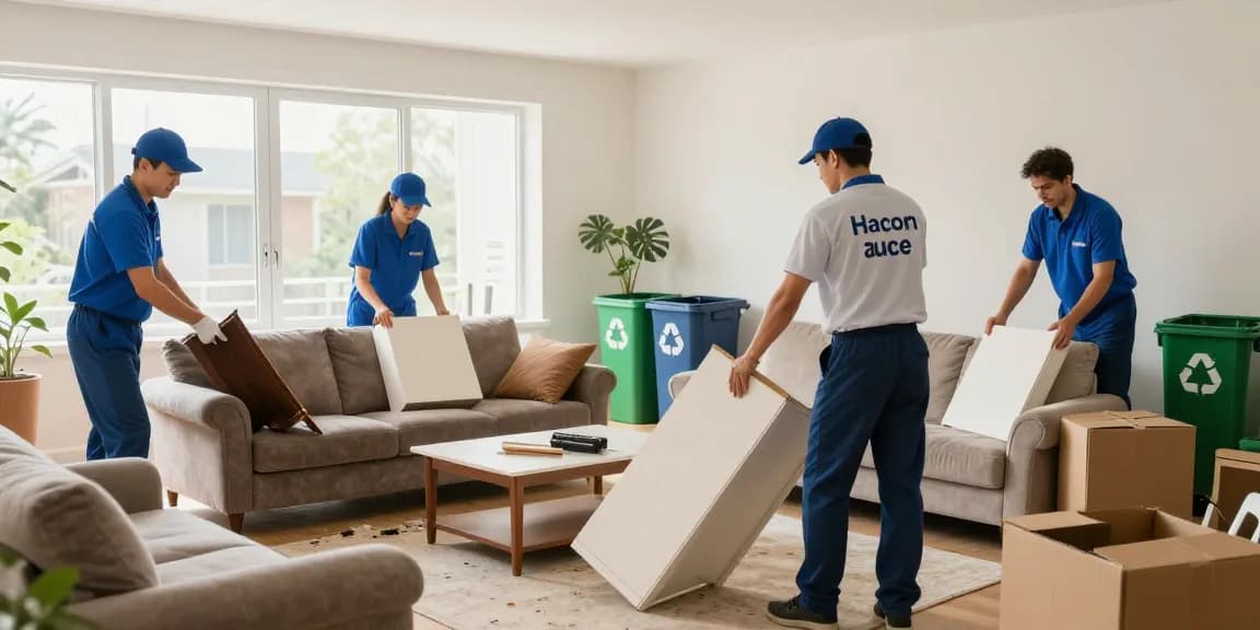 London house clearance team efficiently removing clutter from a living room.