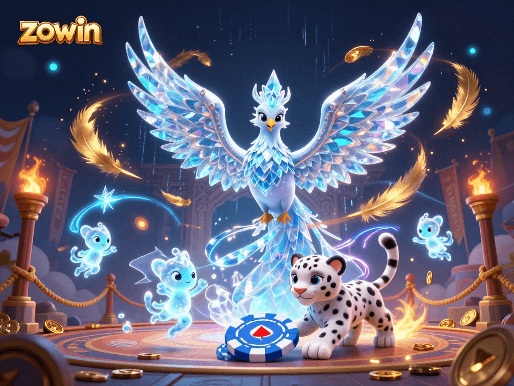 Join the excitement at zowin with a dazzling ice phoenix and engaging gaming elements bringing the casino world to life.