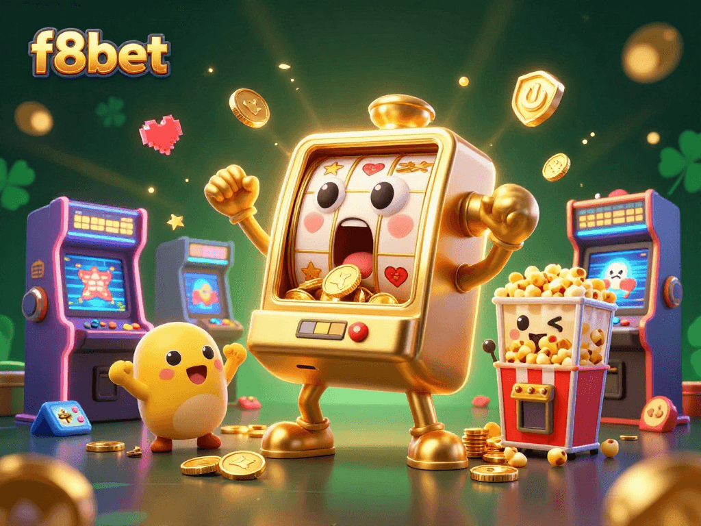 Experience the thrill of winning with f8bet's vibrant slot jackpot scene featuring animated slot machines.