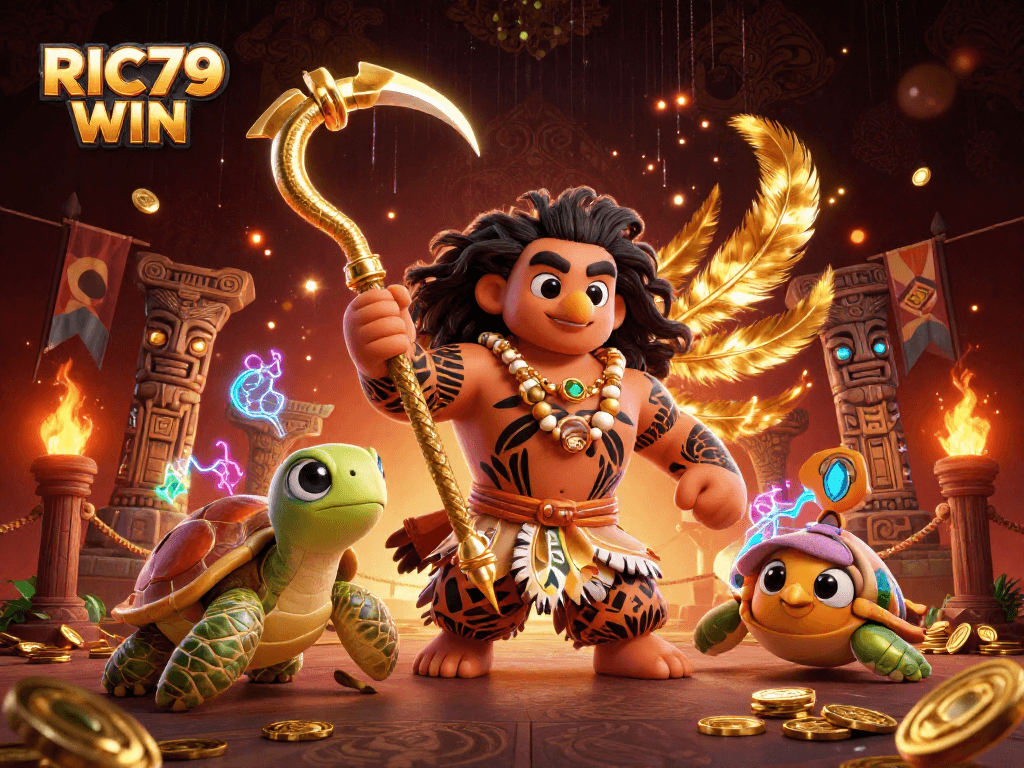 Experience the excitement of RIC79 WIN with vibrant casino elements and dynamic characters in a captivating 3D scene.