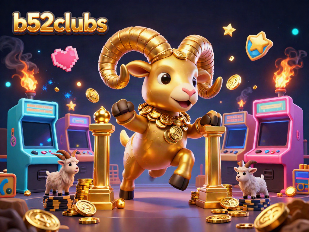 Engage in thrilling gameplay with b52clubs featuring golden ram surrounded by dynamic game elements.