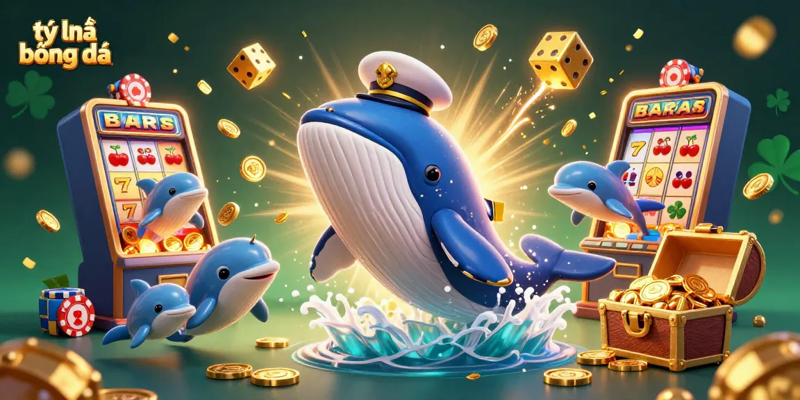 Experience thrilling tỷ lệ bóng đá moments with playful dolphins and a charming whale in a vibrant casino scene.