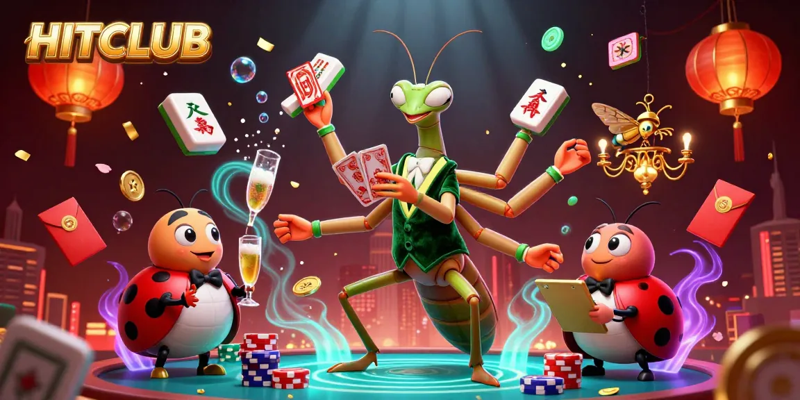 Engage with HITCLUB's vibrant casino scene showcasing animated characters and festive elements.