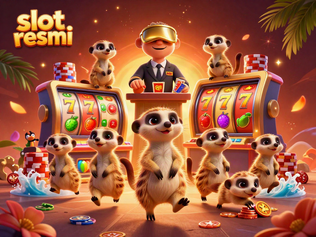 Experience the excitement of slot resmi with a playful meerkat casino scene featuring vibrant slot reels.