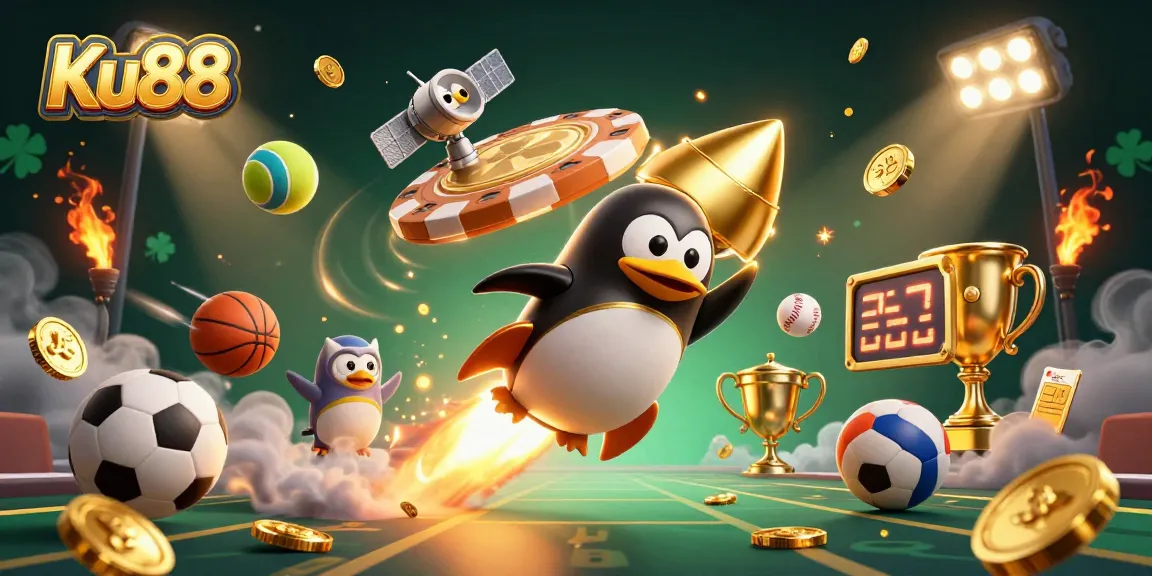 Bet on Ku88 with thrilling 3D sports elements, celebrating exciting gambling experiences with vibrant visual detail.