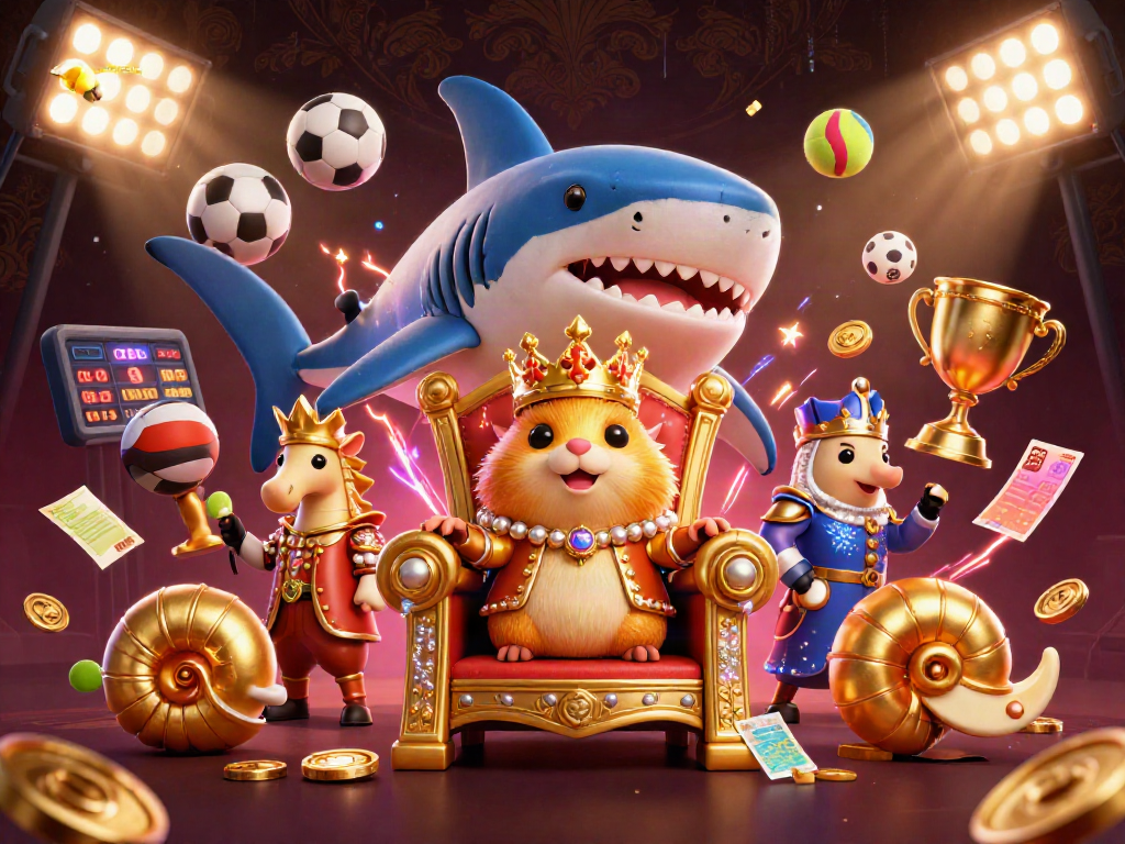 Experience cosmobet's vibrant gaming scene with a fierce hamster king, seahorse guards, and dynamic sports elements.