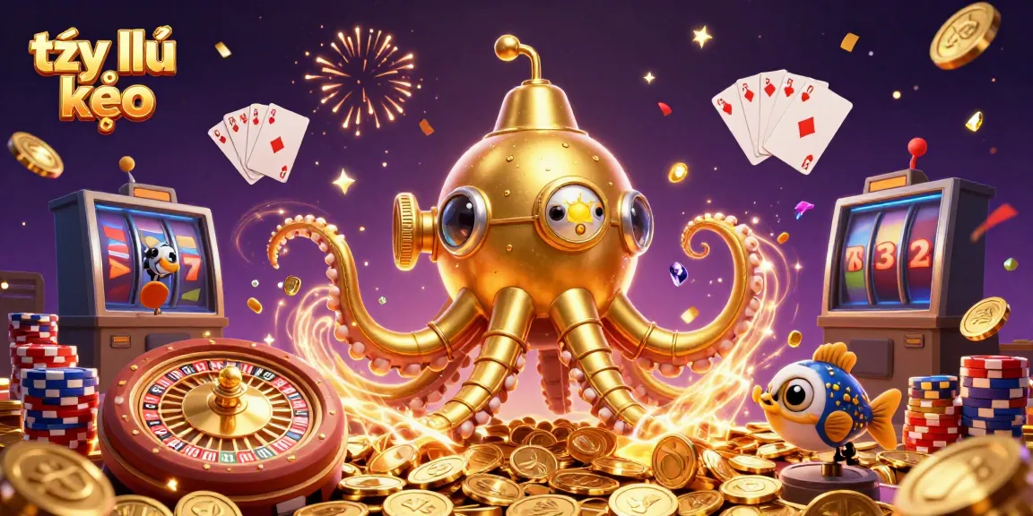 Engage with tỷ lệ kèo in a vibrant 3D casino world featuring a golden kraken submarine and dynamic game elements.
