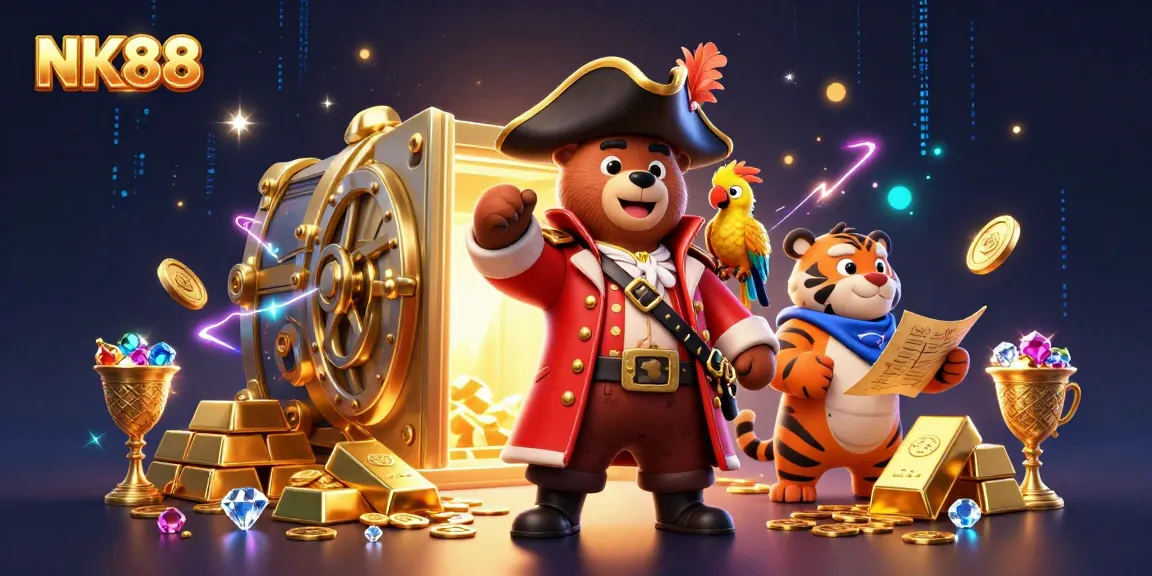Experience exciting wins at NK88 with a captivating pirate-themed casino adventure, featuring treasure and jewels.