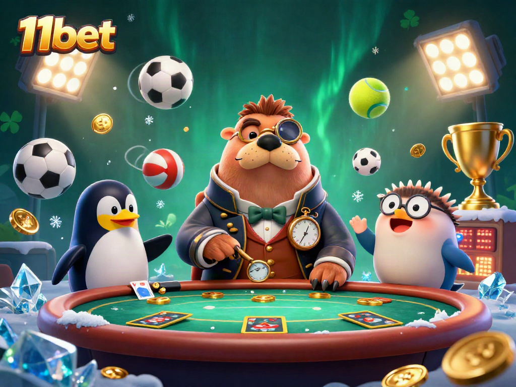 Experience the excitement of 11bet's underwater casino adventure with dynamic sports elements and playful characters.