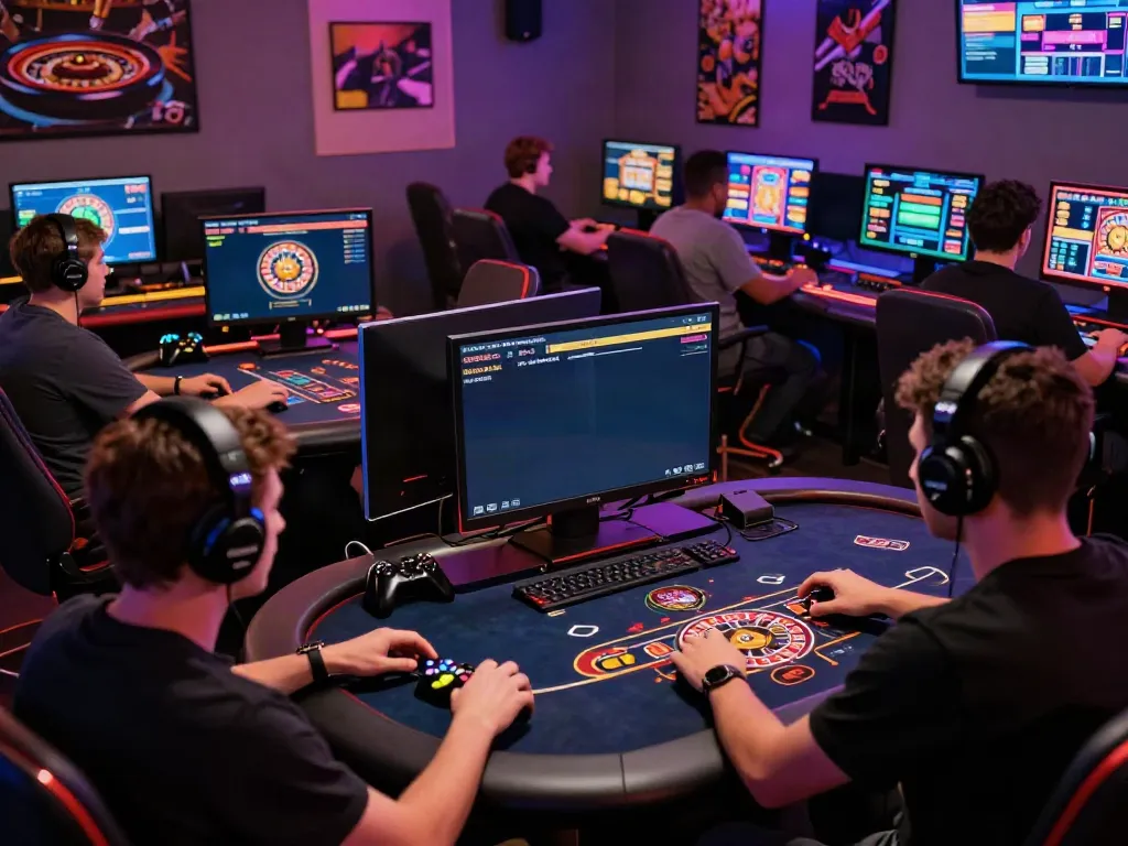Players enjoying exciting games not on GamStop in a vibrant online casino setting.