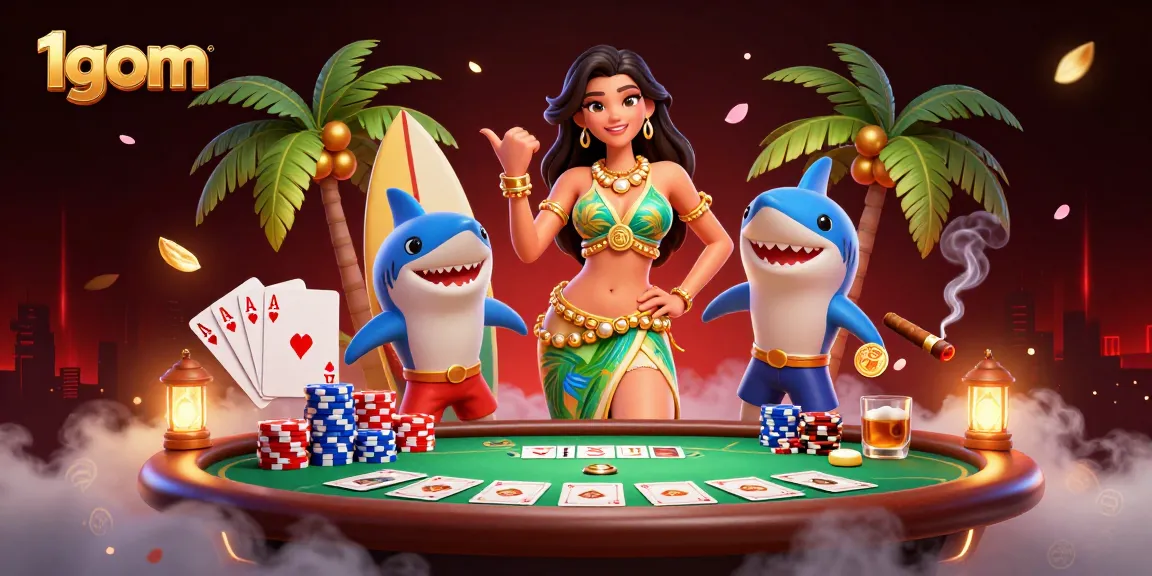 Engage in exciting betting strategies on 1gom with colorful poker elements and vibrant characters.