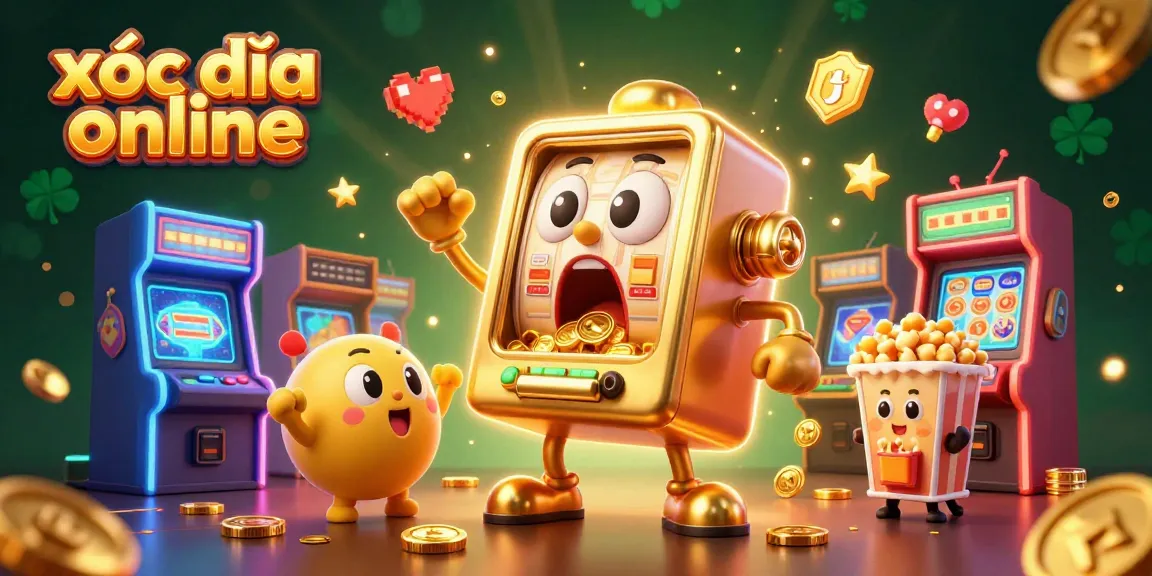 Spin to win at xóc đĩa online with the golden slot machine pouring coins in a vibrant casino scene.