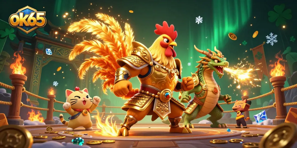 Experience the competitive excitement of ok65 in this vibrant 3D casino illustration with fighting elements.