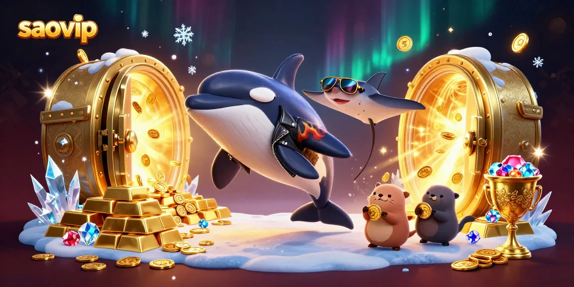 Experience saovip thrills in an action-packed casino scene with treasures and animated characters.