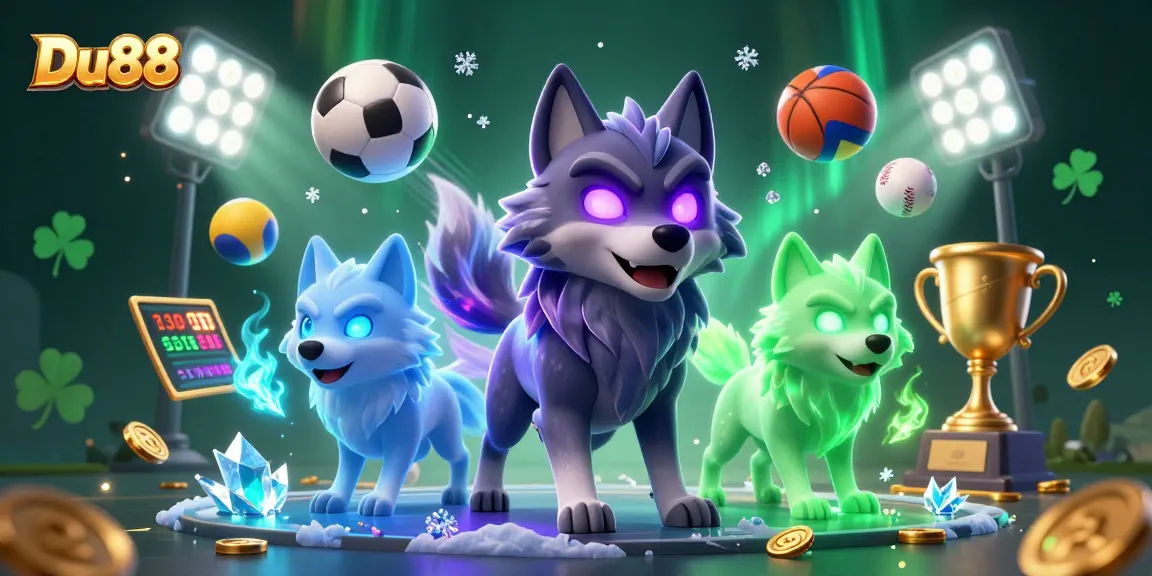 Du88 showcases thrilling sports betting with ghostly wolves, flying balls, and a vibrant casino atmosphere.