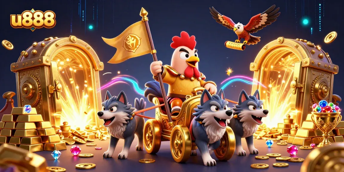 Experience the thrill of winning at u888 with a dynamic 3D illustration showcasing casino excitement.