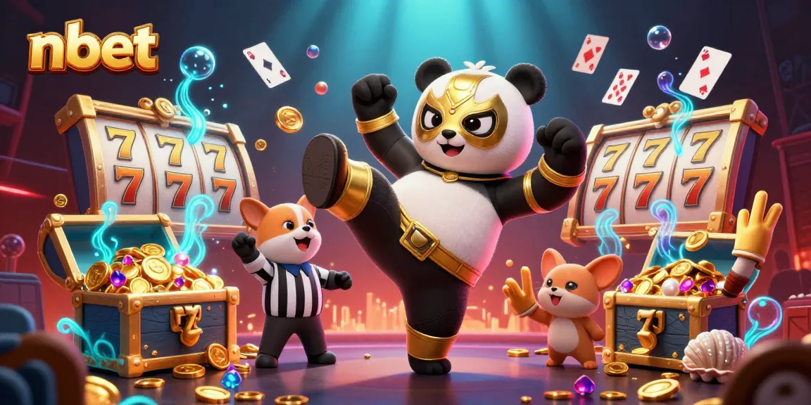 The panda kicks towards a vibrant nbet casino environment, surrounded by excited animal spectators and gambling elements.