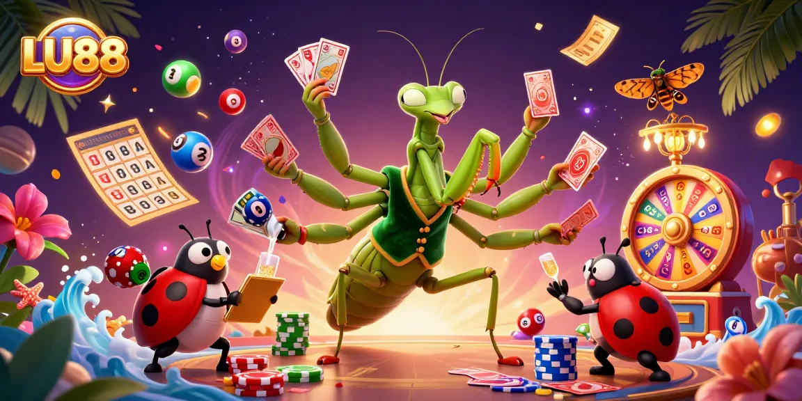 Experience thrilling games at LU88 with vibrant lottery elements and lively characters in an engaging casino scene.