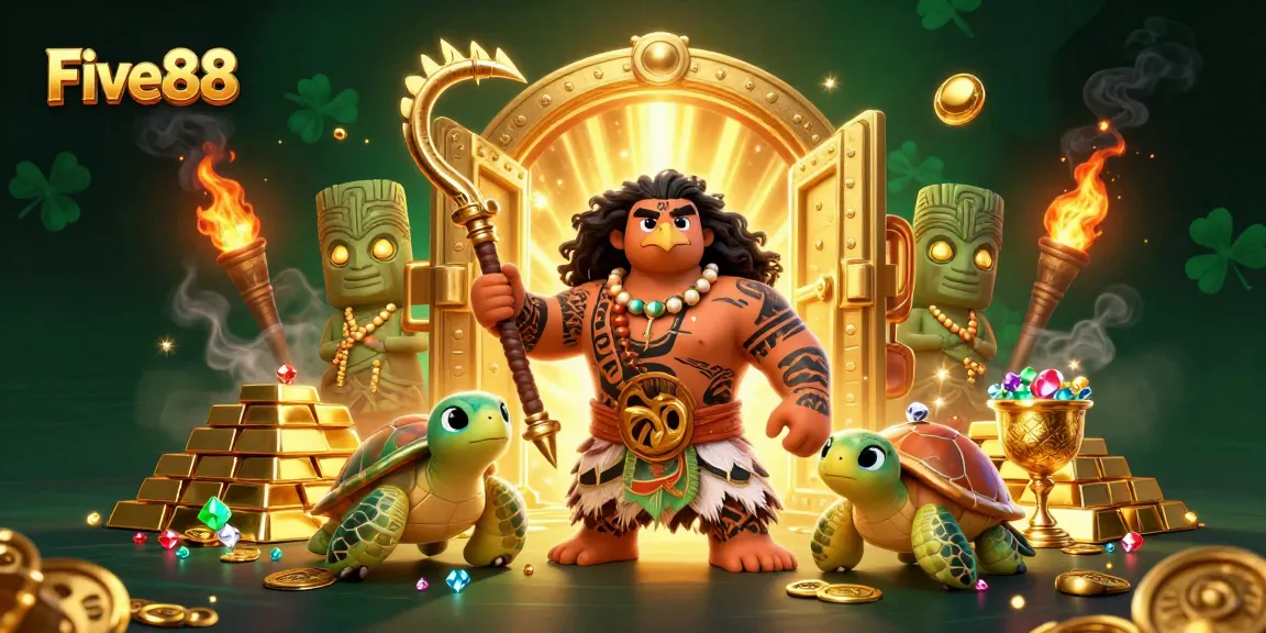 Experience the excitement of winning at Five88 with vibrant casino elements and characters in a rich 3D illustration.