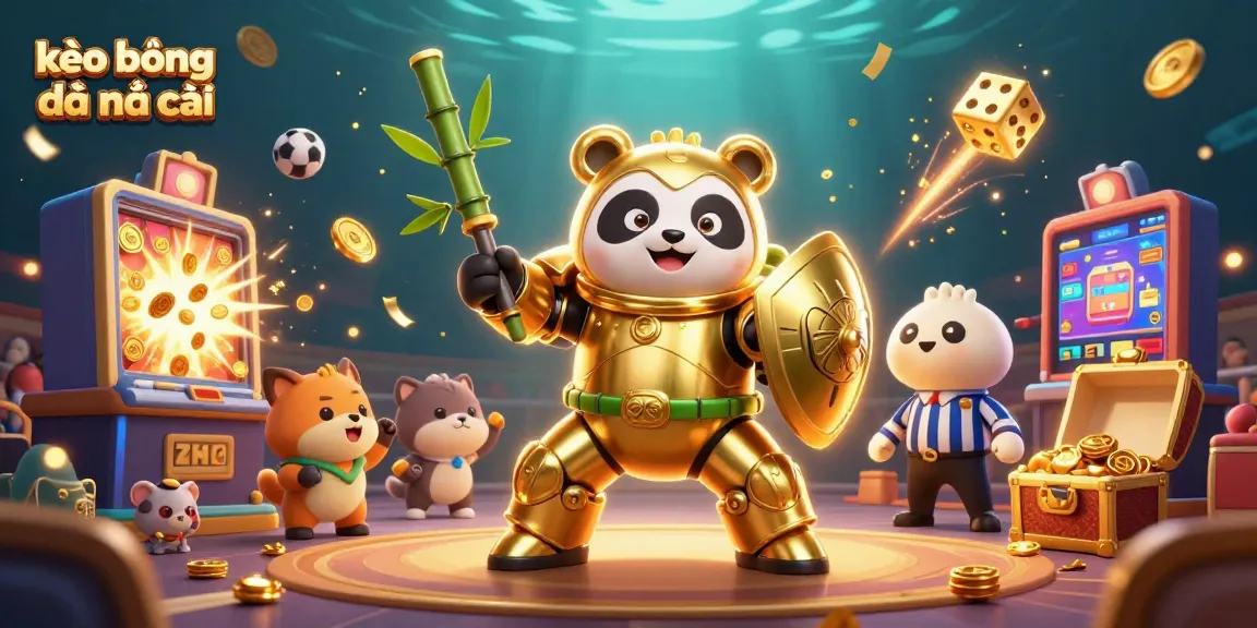 Bet on kèo bóng đá nhà cái with an energetic scene of a panda in action amidst vibrant casino gameplay elements.