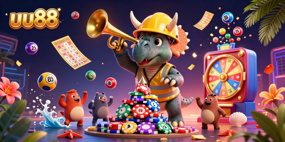 Engage in exciting gambling adventures with uu88, featuring vibrant scenes of animated characters and dynamic elements.