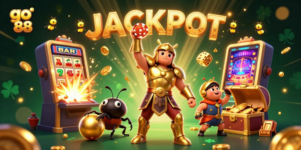 Celebrate winning at go 88 with vibrant 3D illustration of beetles in a casino scene.