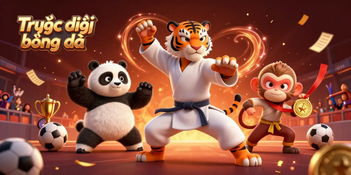 Engage in Trực tiếp bóng đá with a dynamic sports betting scene featuring a kung fu tiger and panda, showcasing excitement and action.