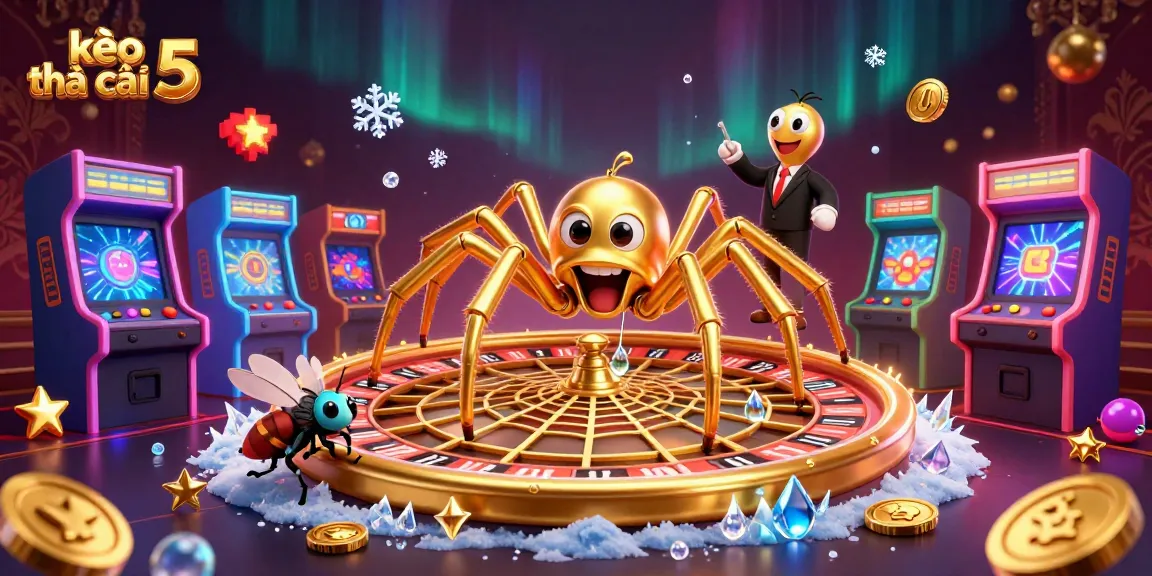Engage with kèo nhà cái 5 as a golden spider spins a roulette web, capturing excitement in betting.