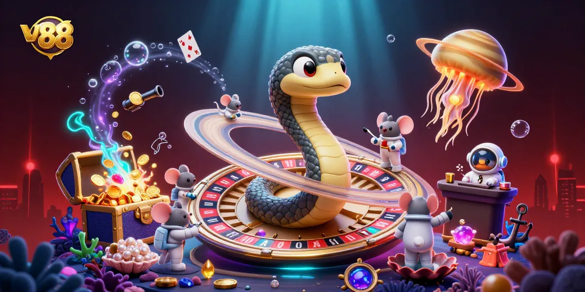Place bets and win in the vibrant vn 88 casino scene filled with cosmic cartoon characters.