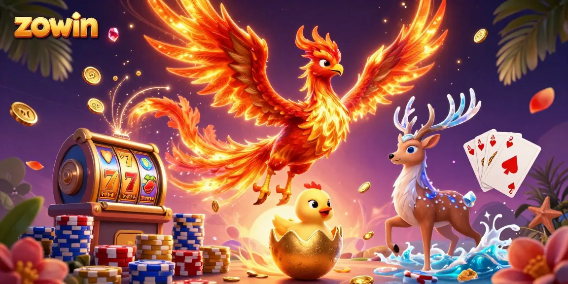 Engage with the vibrant casino scene featuring zowin's fire phoenix and lucky symbols