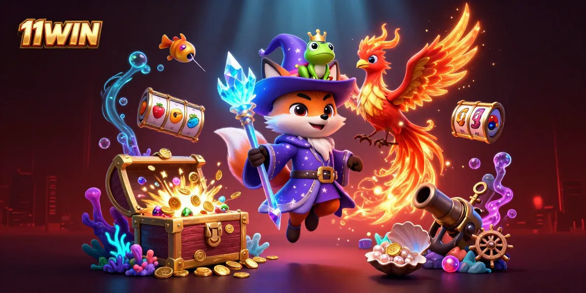 Engage with thrilling slots action at 11WIN with a dynamic wizard and fiery phoenix.