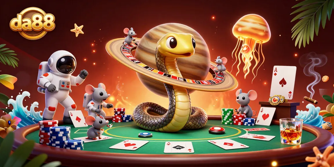 Engage with da88's cosmic roulette featuring vibrant characters and rich casino elements.
