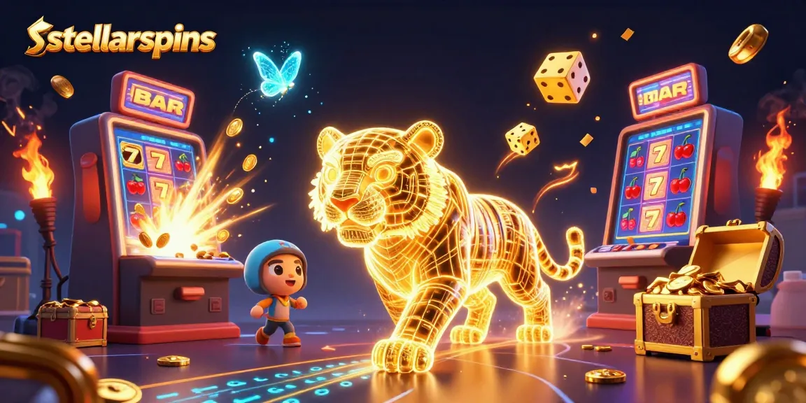 Spin and win with stellarspins as the neon golden tiger prowls a vibrant casino landscape.