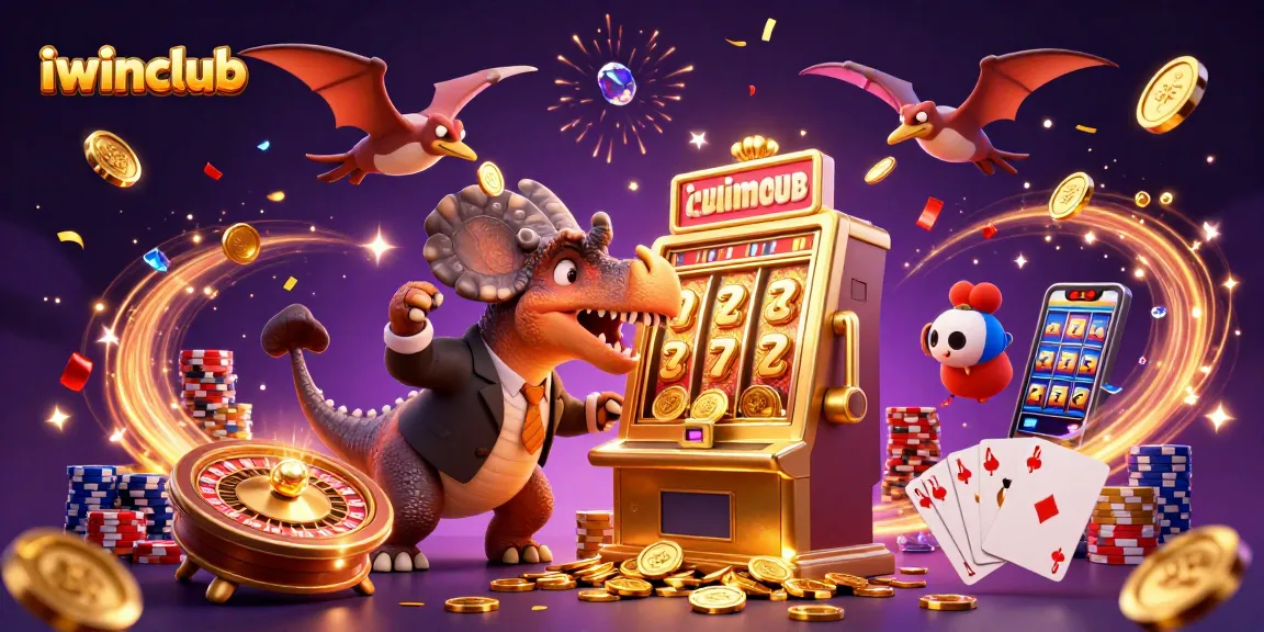 iwinclub celebrates jackpot wins with a dinosaur scene filled with golden coins in a vibrant casino