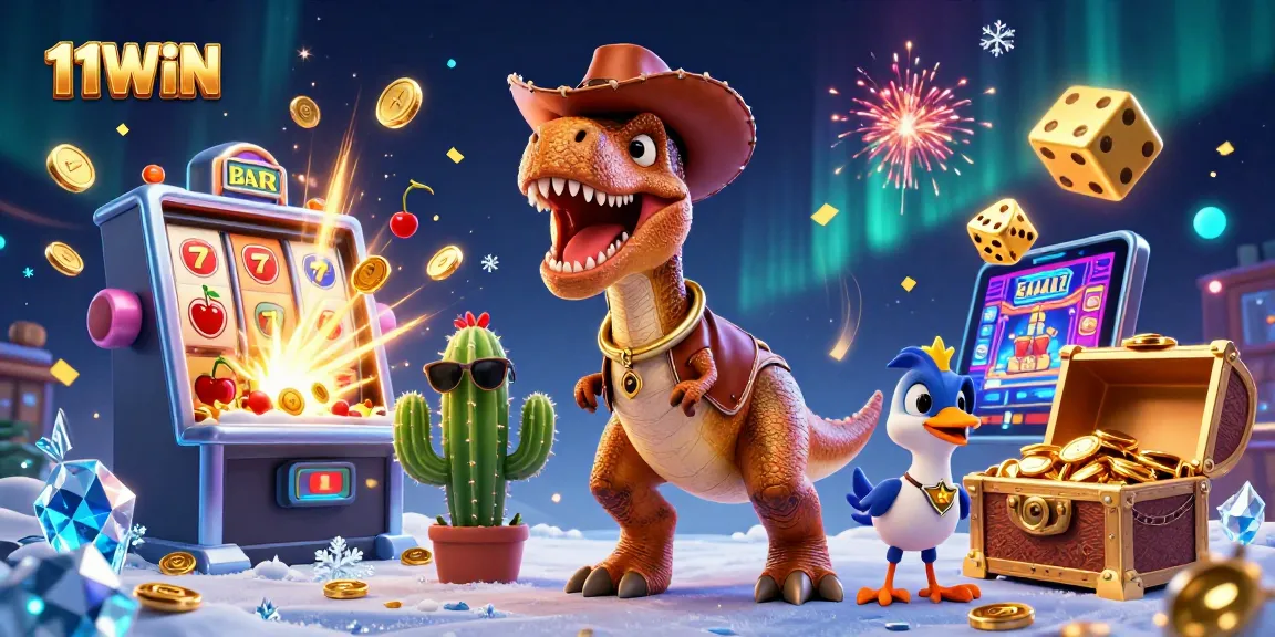 Experience thrilling wins with 11WIN in this vibrant casino scene filled with jackpot symbols.